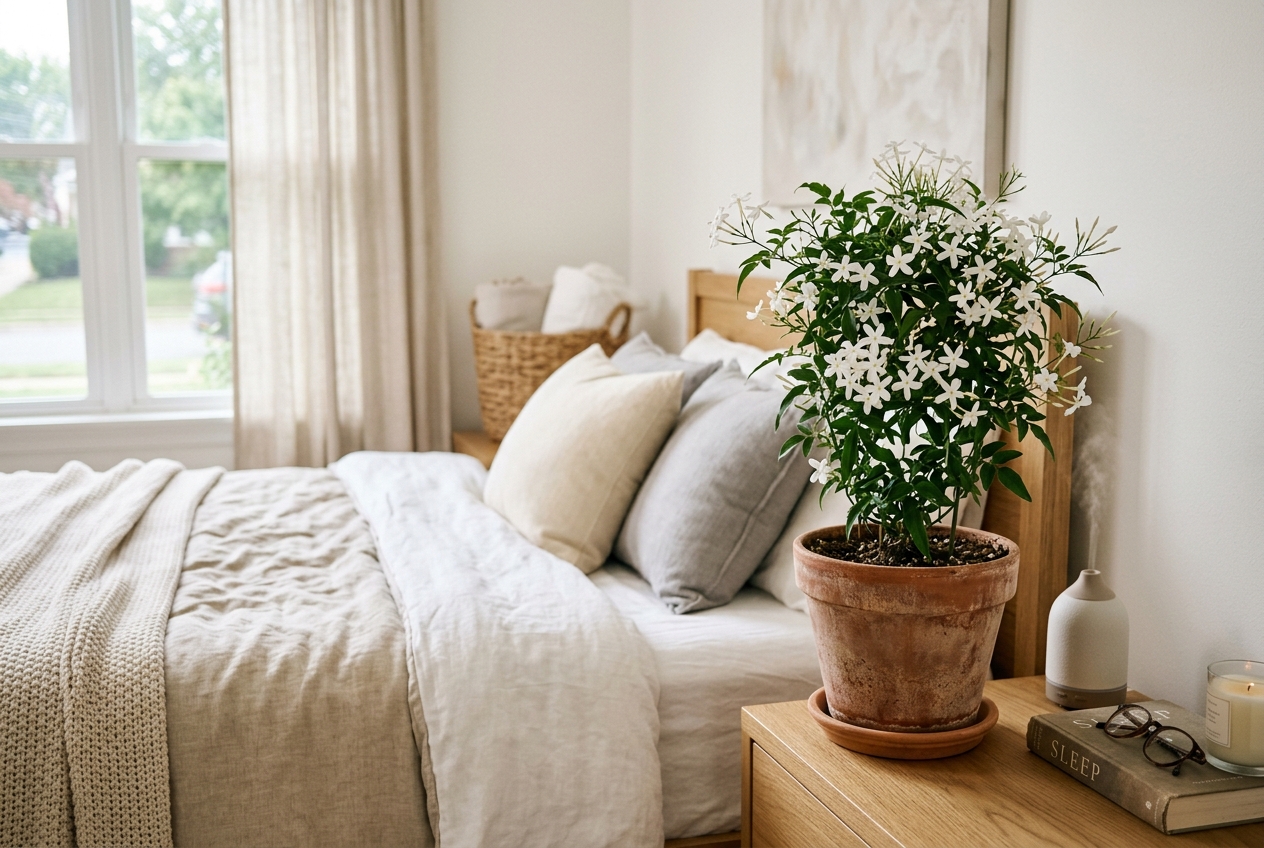 Jasmine plant with small white flowers