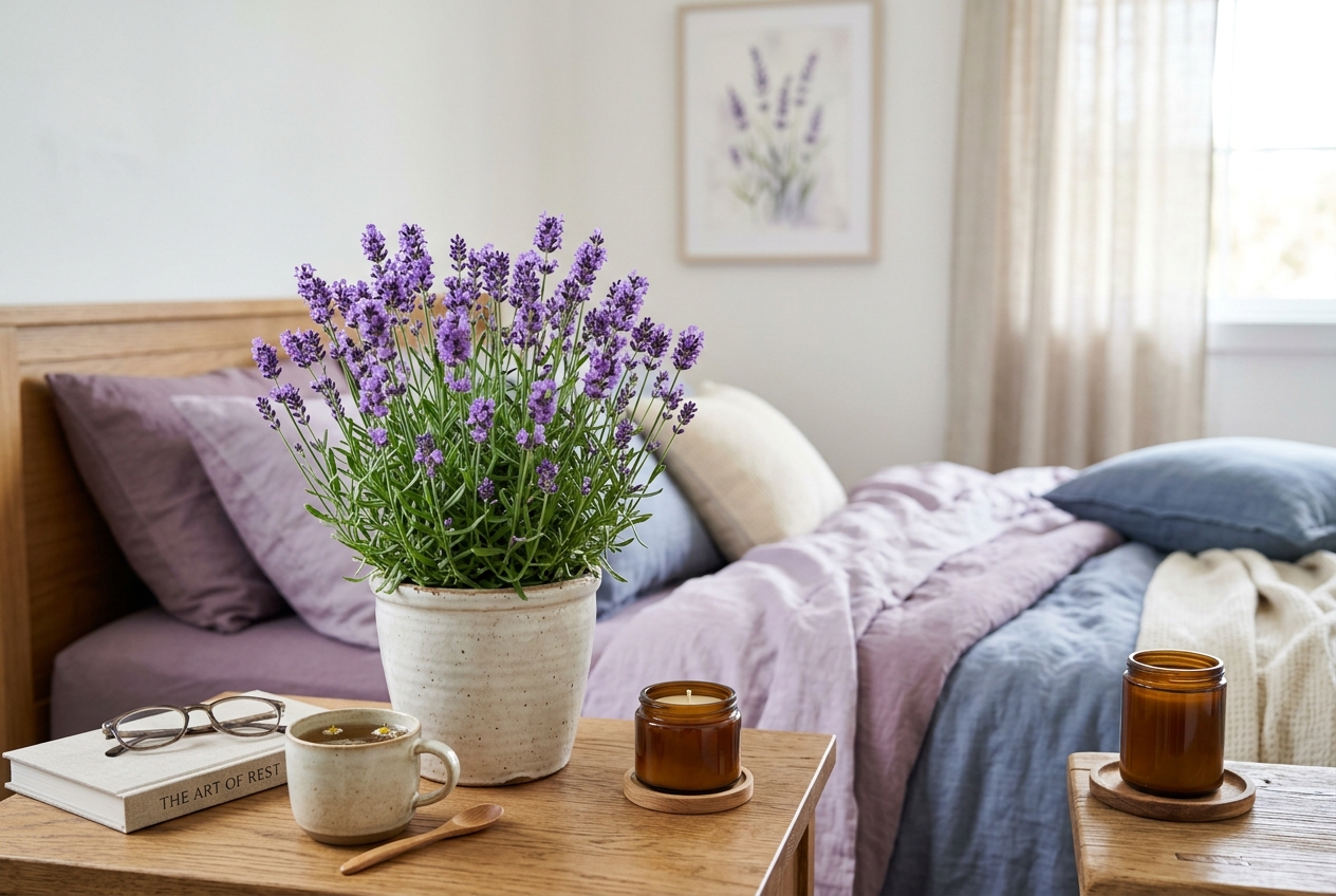 Potted Lavender plant with purple flowers